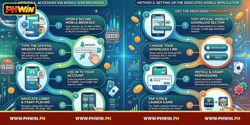 Can I play PHWIN on mobile? How to access and play games